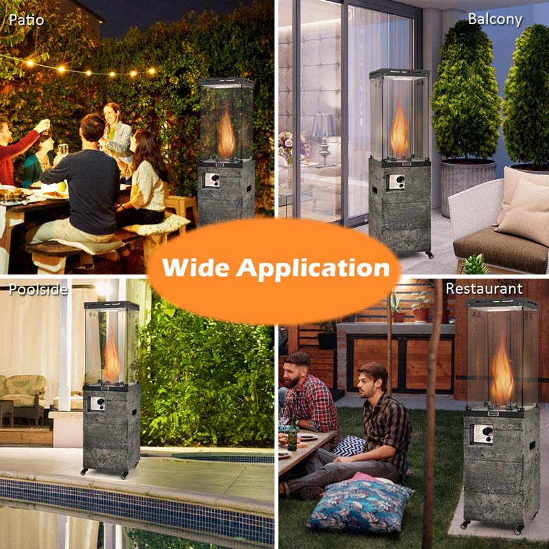 41,000 BTU Propane Patio Heater with Waterproof Cover & Lockable Wheels, Tempered Glass Tube Outdoor Gas Heater for Garden Patio Deck