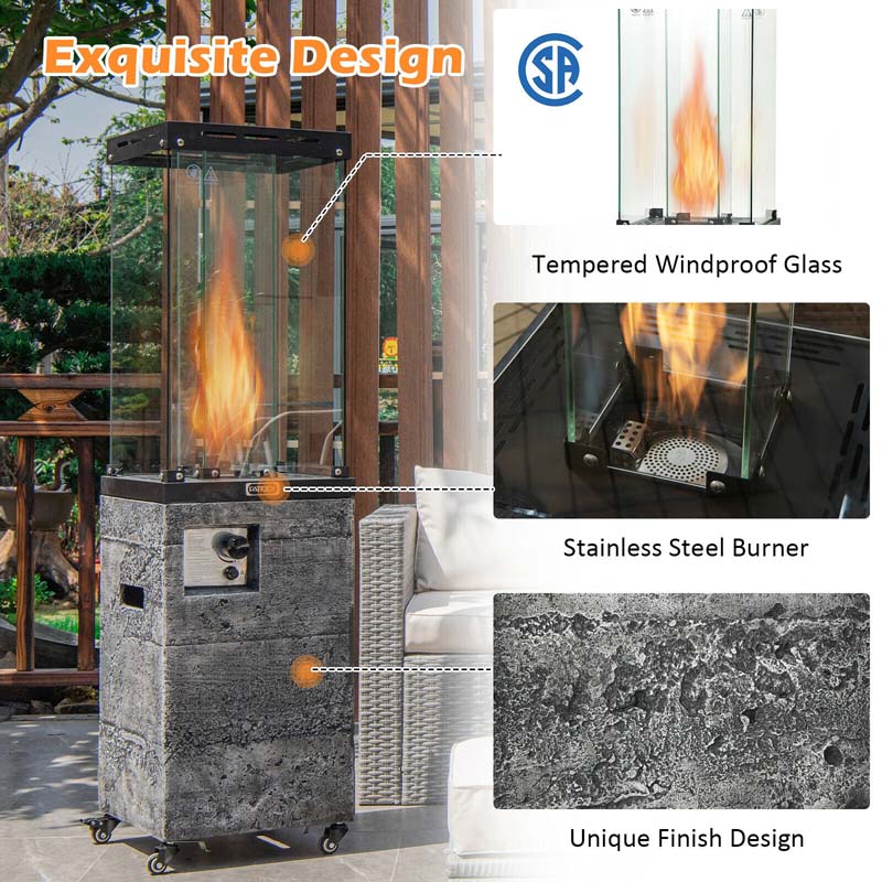 41,000 BTU Propane Patio Heater with Waterproof Cover & Lockable Wheels, Tempered Glass Tube Outdoor Gas Heater for Garden Patio Deck