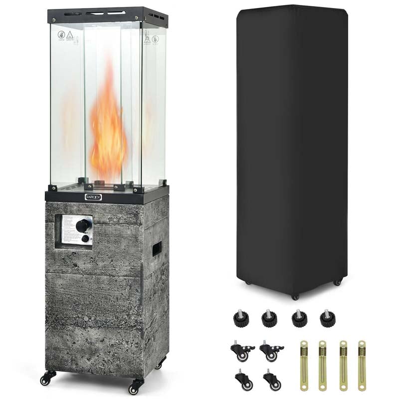 41,000 BTU Propane Patio Heater with Waterproof Cover & Lockable Wheels, Tempered Glass Tube Outdoor Gas Heater for Garden Patio Deck
