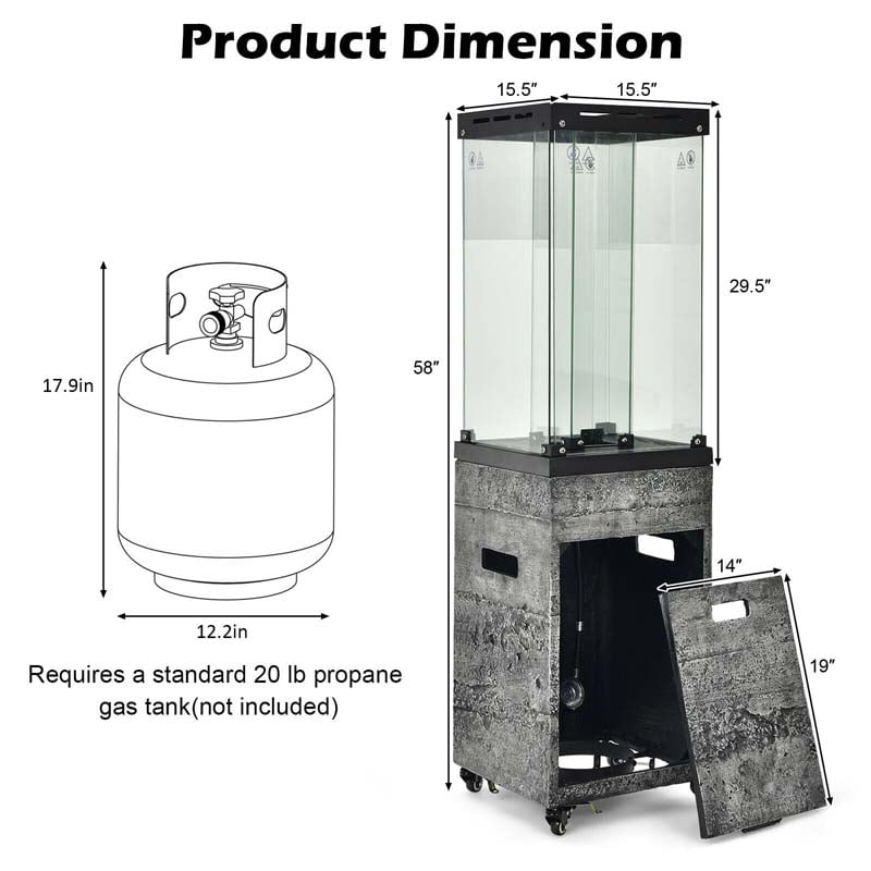 41,000 BTU Propane Patio Heater with Waterproof Cover & Lockable Wheels, Tempered Glass Tube Outdoor Gas Heater for Garden Patio Deck