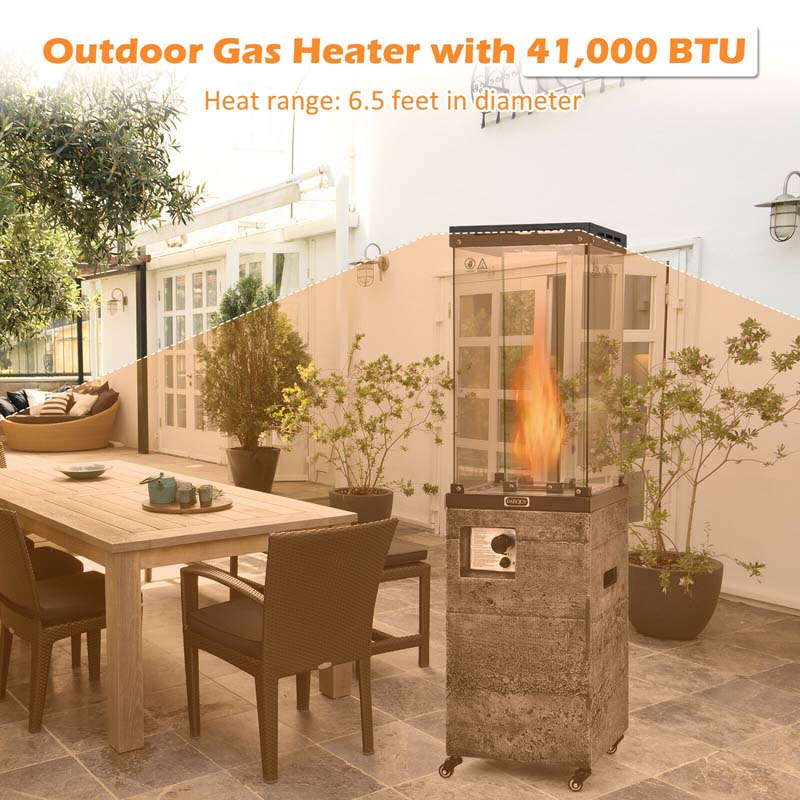 41,000 BTU Propane Patio Heater with Waterproof Cover & Lockable Wheels, Tempered Glass Tube Outdoor Gas Heater for Garden Patio Deck