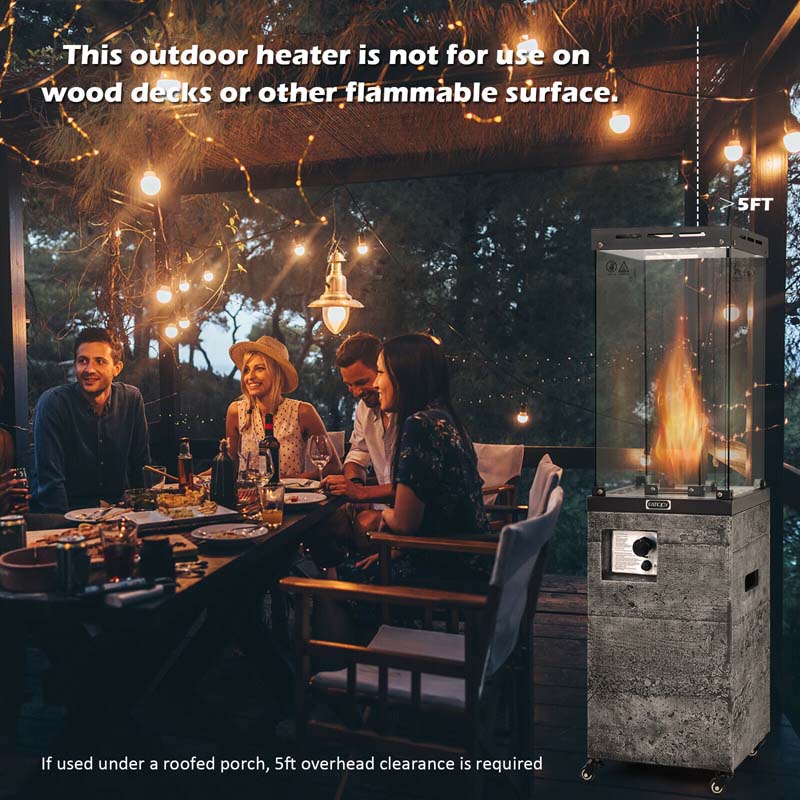 41,000 BTU Propane Patio Heater with Waterproof Cover & Lockable Wheels, Tempered Glass Tube Outdoor Gas Heater for Garden Patio Deck