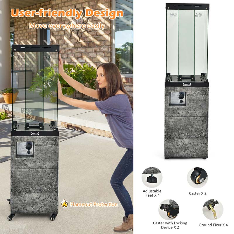 41,000 BTU Propane Patio Heater with Waterproof Cover & Lockable Wheels, Tempered Glass Tube Outdoor Gas Heater for Garden Patio Deck
