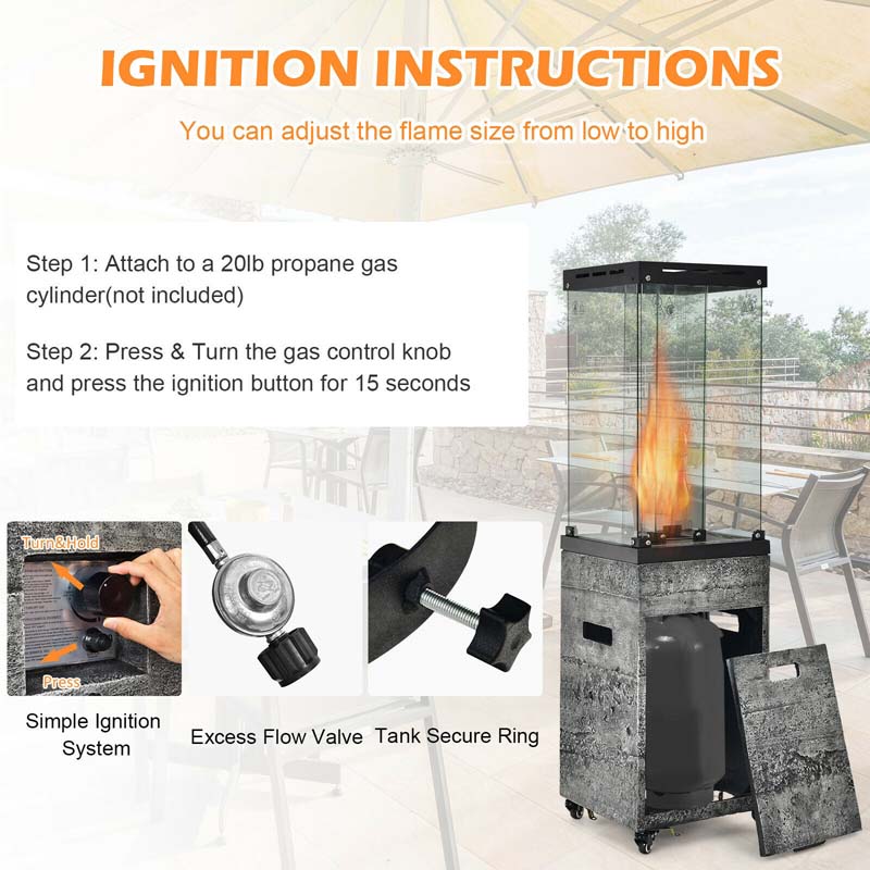 41,000 BTU Propane Patio Heater with Waterproof Cover & Lockable Wheels, Tempered Glass Tube Outdoor Gas Heater for Garden Patio Deck
