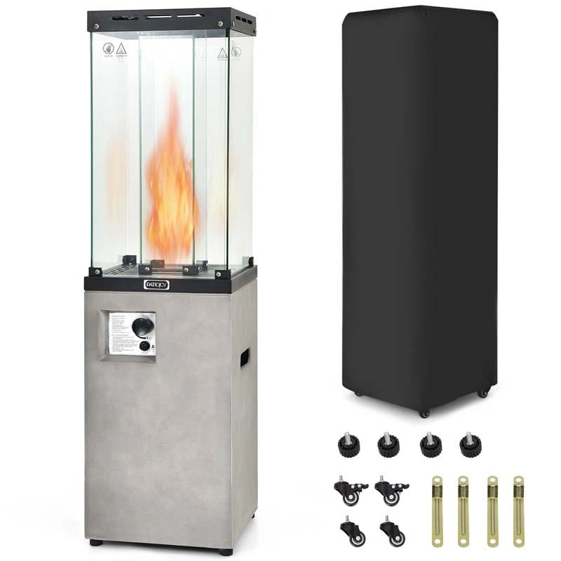 41,000 BTU Propane Patio Heater with Waterproof Cover & Lockable Wheels, Tempered Glass Tube Outdoor Gas Heater for Garden Patio Deck