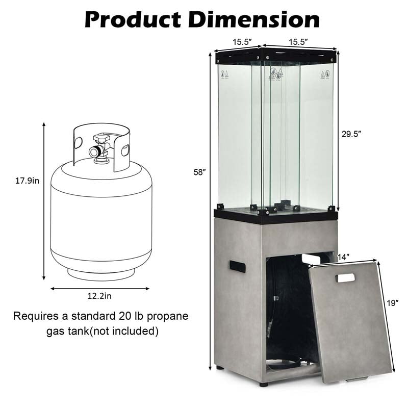 41,000 BTU Propane Patio Heater with Waterproof Cover & Lockable Wheels, Tempered Glass Tube Outdoor Gas Heater for Garden Patio Deck