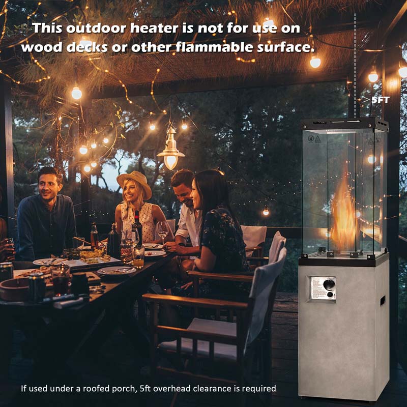 41,000 BTU Propane Patio Heater with Waterproof Cover & Lockable Wheels, Tempered Glass Tube Outdoor Gas Heater for Garden Patio Deck