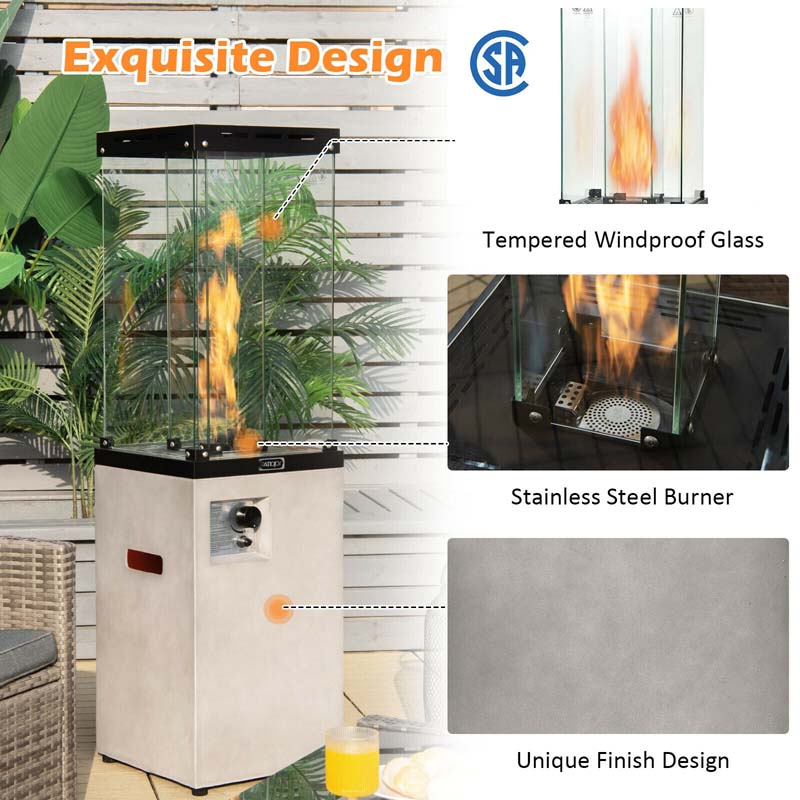 41,000 BTU Propane Patio Heater with Waterproof Cover & Lockable Wheels, Tempered Glass Tube Outdoor Gas Heater for Garden Patio Deck