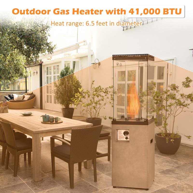 41,000 BTU Propane Patio Heater with Waterproof Cover & Lockable Wheels, Tempered Glass Tube Outdoor Gas Heater for Garden Patio Deck
