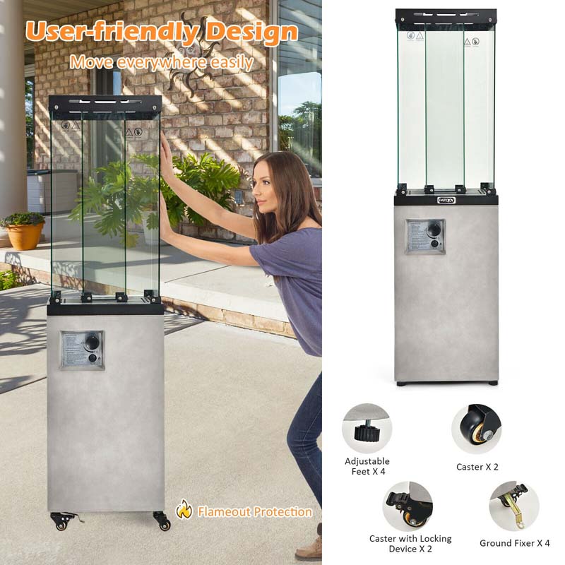 41,000 BTU Propane Patio Heater with Waterproof Cover & Lockable Wheels, Tempered Glass Tube Outdoor Gas Heater for Garden Patio Deck