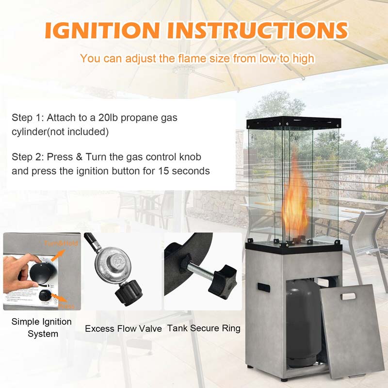 41,000 BTU Propane Patio Heater with Waterproof Cover & Lockable Wheels, Tempered Glass Tube Outdoor Gas Heater for Garden Patio Deck