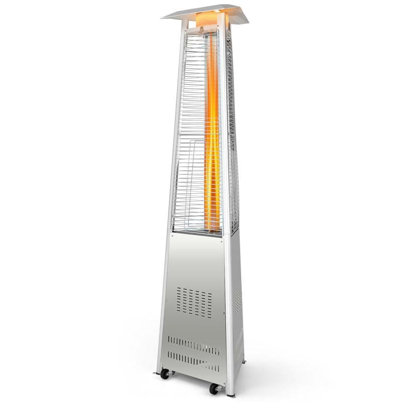42000 BTU Pyramid Patio Heater with Wheels & Tip Over Protection, Stainless Steel Glass Tube Flame Propane Outdoor Heater for Backyard