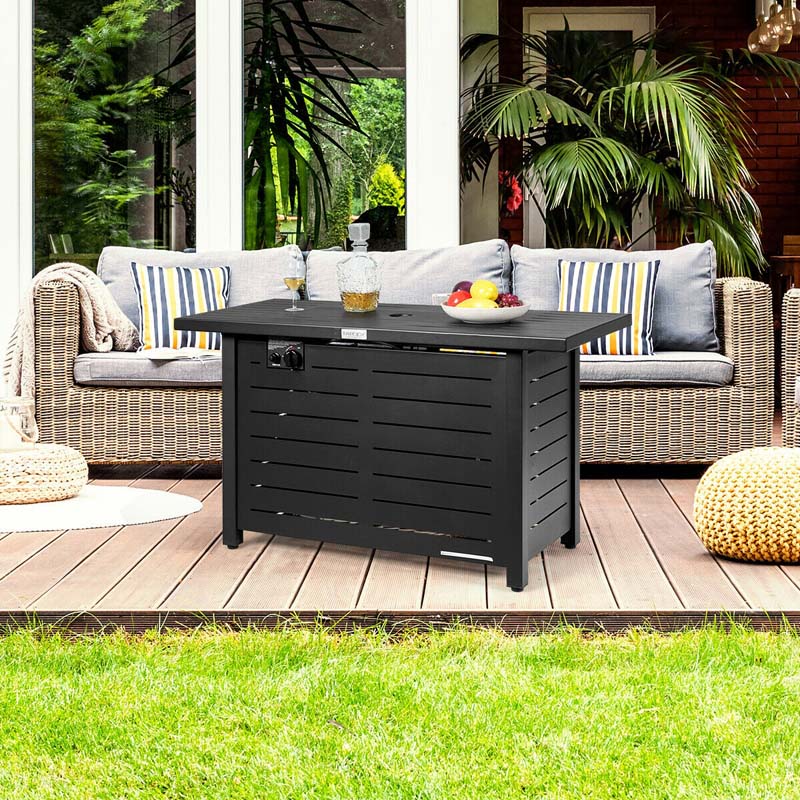42" 60000 BTU Outdoor Propane Fire Pit Table Rectangular Gas Fire Table with Waterproof Cover & Lava Rock