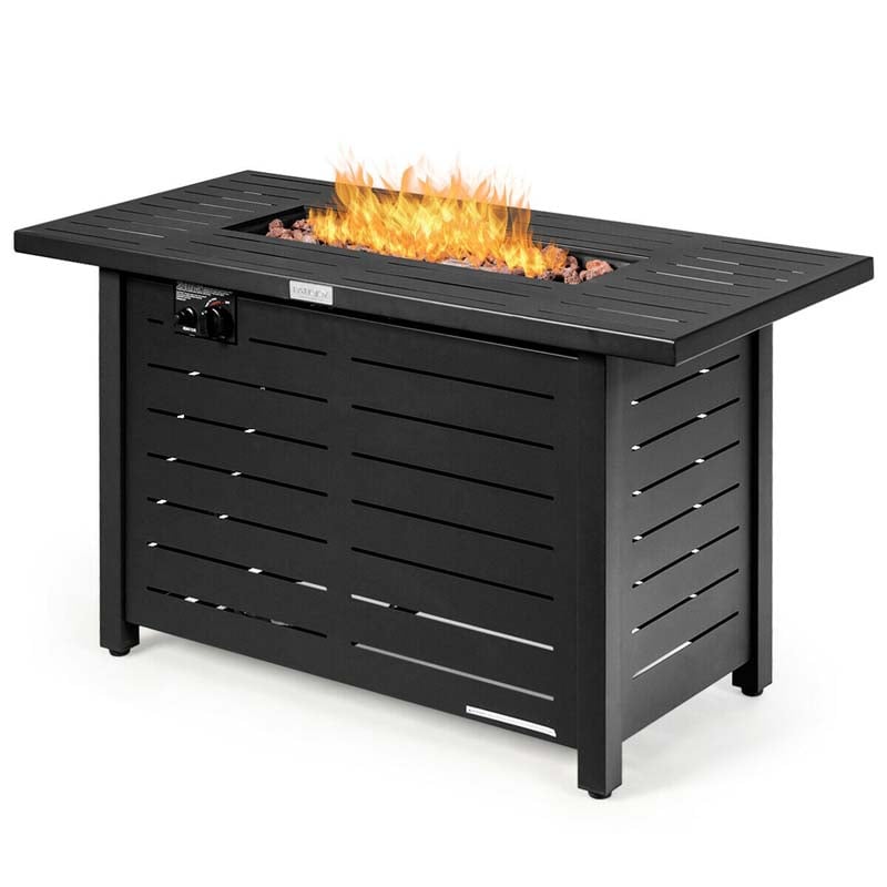 42" 60000 BTU Outdoor Propane Fire Pit Table Rectangular Gas Fire Table with Waterproof Cover & Lava Rock