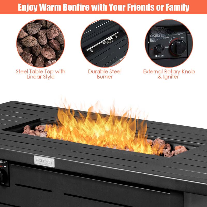 42" 60000 BTU Outdoor Propane Fire Pit Table Rectangular Gas Fire Table with Waterproof Cover & Lava Rock