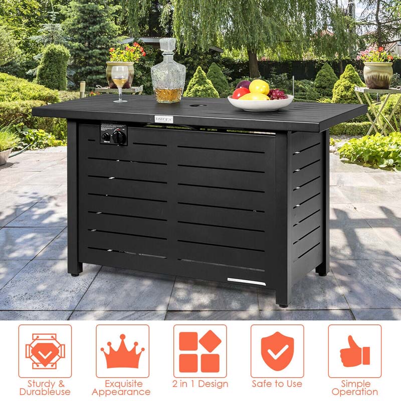 42" 60000 BTU Outdoor Propane Fire Pit Table Rectangular Gas Fire Table with Waterproof Cover & Lava Rock