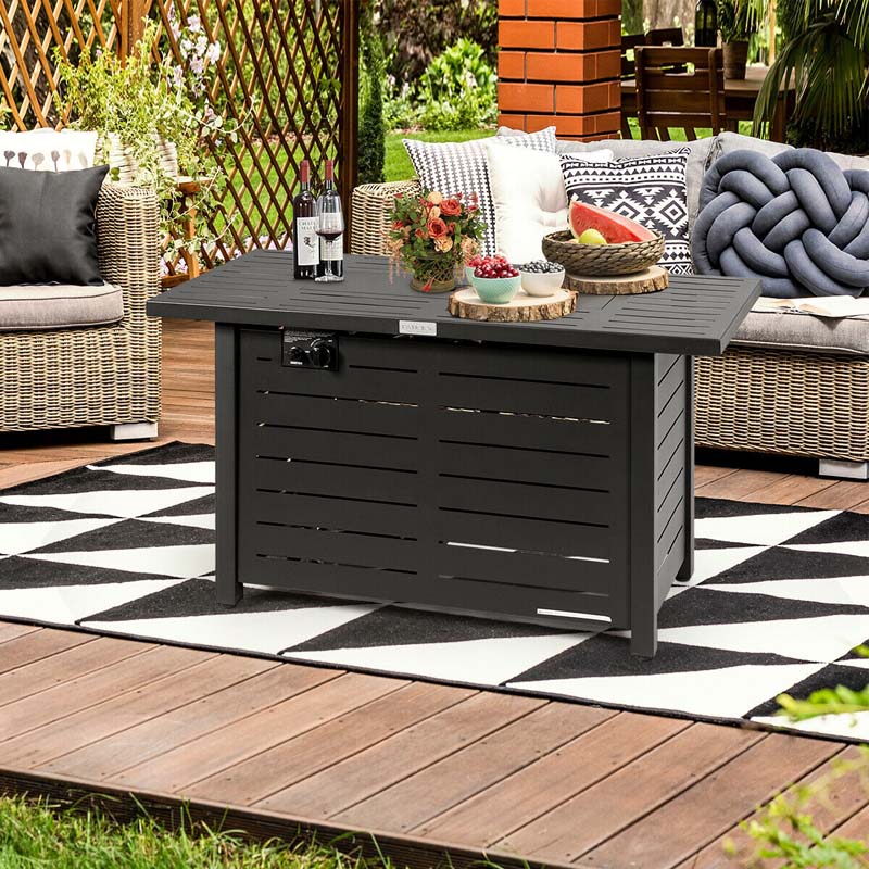 42" 60000 BTU Outdoor Propane Fire Pit Table Rectangular Gas Fire Table with Waterproof Cover & Lava Rock