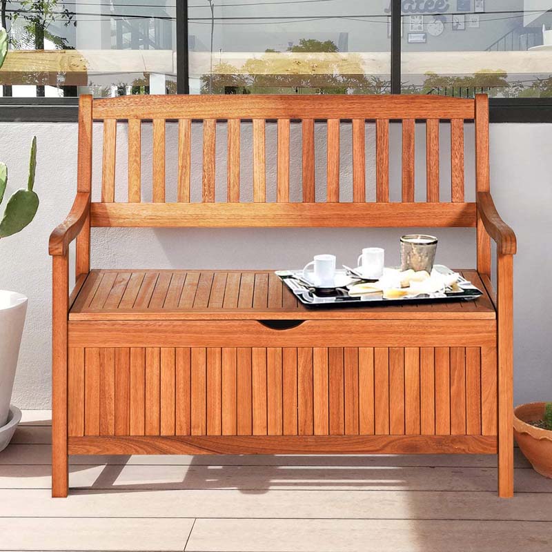 42" Wooden Patio Storage Bench Large Deck Box 33 Gallon Capacity, Outdoor Entryway Storage Bench w/Waterproof Inner Bag