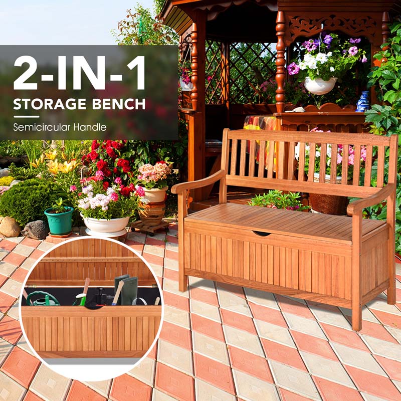 42" Wooden Patio Storage Bench Large Deck Box 33 Gallon Capacity, Outdoor Entryway Storage Bench w/Waterproof Inner Bag