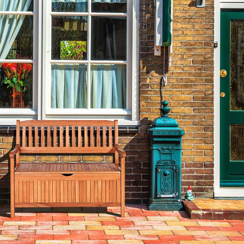 42" Wooden Patio Storage Bench Large Deck Box 33 Gallon Capacity, Outdoor Entryway Storage Bench w/Waterproof Inner Bag