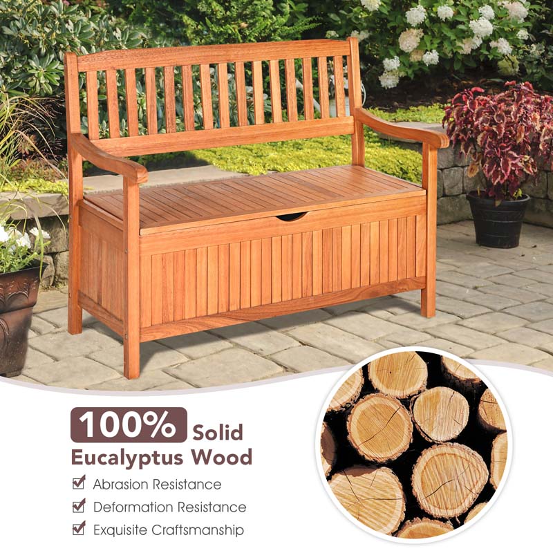 42" Wooden Patio Storage Bench Large Deck Box 33 Gallon Capacity, Outdoor Entryway Storage Bench w/Waterproof Inner Bag