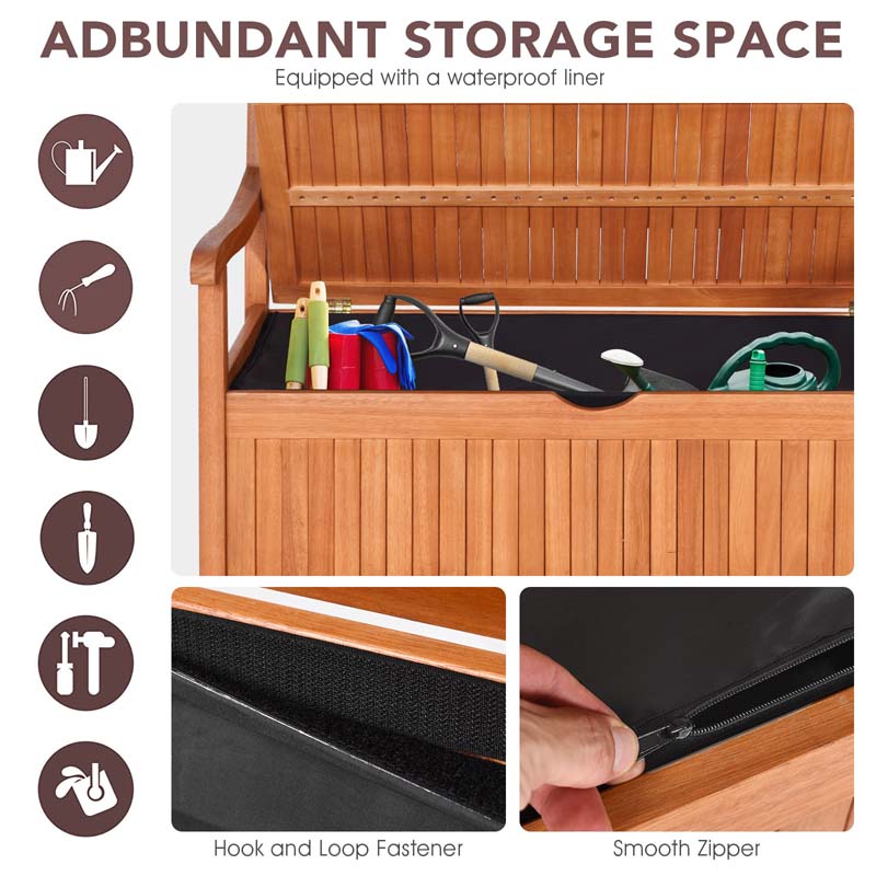 42" Wooden Patio Storage Bench Large Deck Box 33 Gallon Capacity, Outdoor Entryway Storage Bench w/Waterproof Inner Bag
