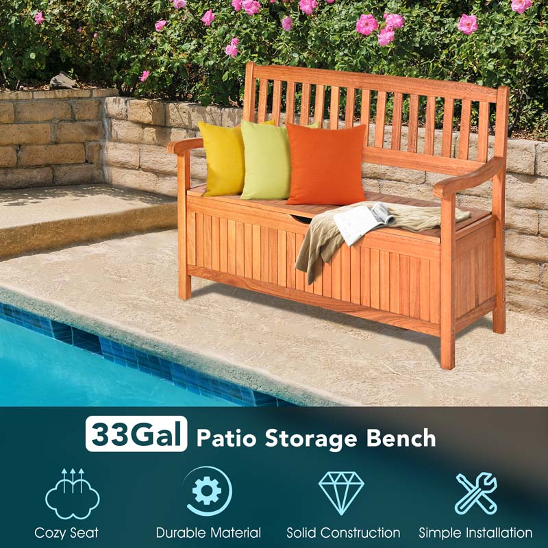 42" Wooden Patio Storage Bench Large Deck Box 33 Gallon Capacity, Outdoor Entryway Storage Bench w/Waterproof Inner Bag