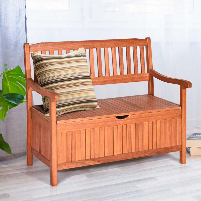 42" Wooden Patio Storage Bench Large Deck Box 33 Gallon Capacity, Outdoor Entryway Storage Bench w/Waterproof Inner Bag