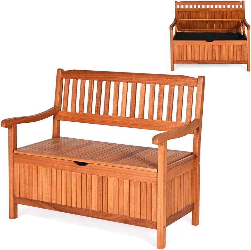 42" Wooden Patio Storage Bench Large Deck Box 33 Gallon Capacity, Outdoor Entryway Storage Bench w/Waterproof Inner Bag