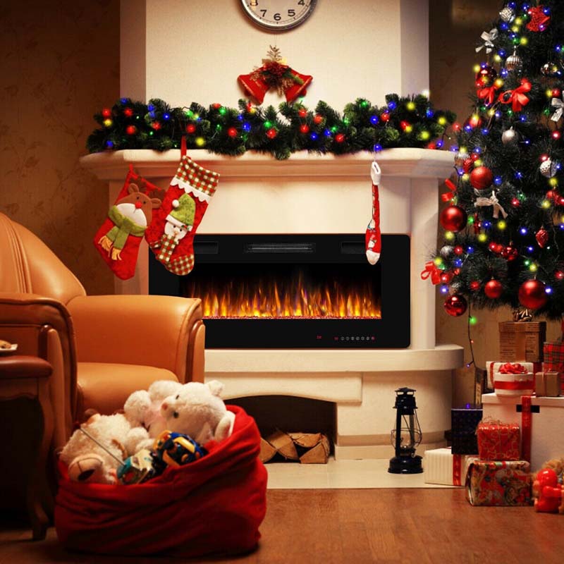 42" Ultra-Thin Electric Fireplace Insert, 1500W Recessed & Wall-mounted Fireplace Heater with 12 Flame Colors