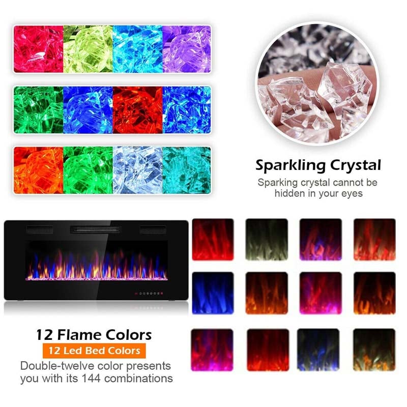 42" Ultra-Thin Electric Fireplace Insert, 1500W Recessed & Wall-mounted Fireplace Heater with 12 Flame Colors