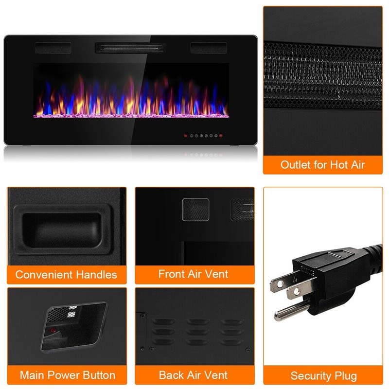 42" Ultra-Thin Electric Fireplace Insert, 1500W Recessed & Wall-mounted Fireplace Heater with 12 Flame Colors
