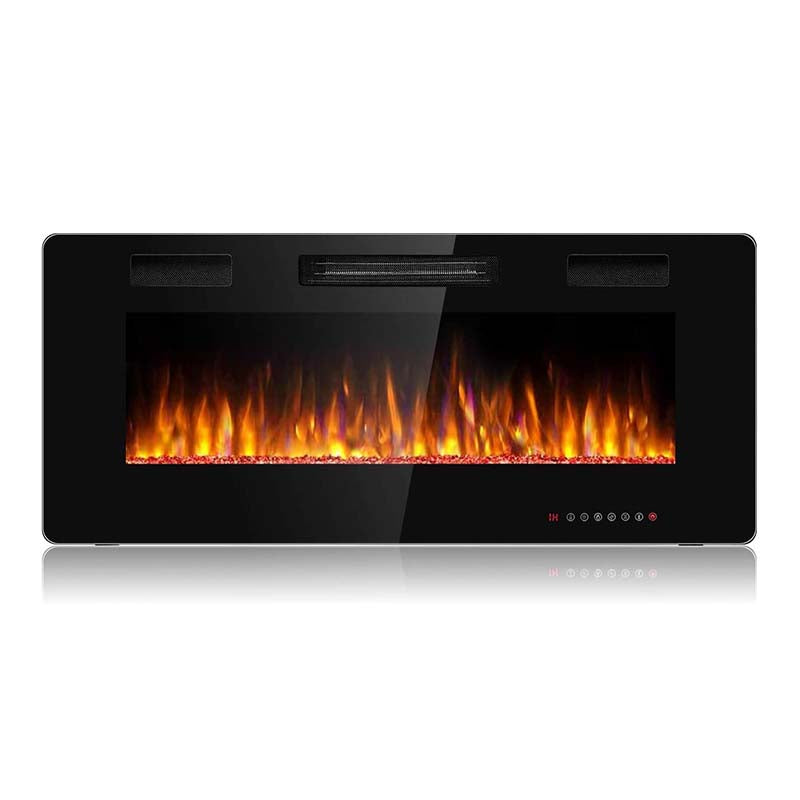 42" Ultra-Thin Electric Fireplace Insert, 1500W Recessed & Wall-mounted Fireplace Heater with 12 Flame Colors