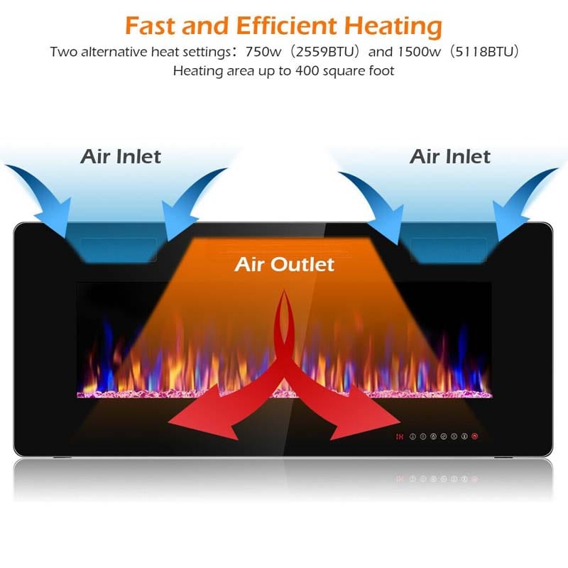 42" Ultra-Thin Electric Fireplace Insert, 1500W Recessed & Wall-mounted Fireplace Heater with 12 Flame Colors