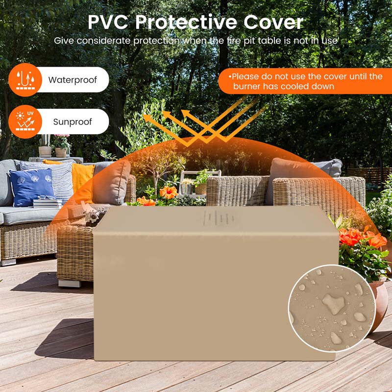 43.5" Faux Stone Rectangular Propane Fire Pit Table, 50000 BTU Gas Fire Table with Lava Rocks & PVC Cover