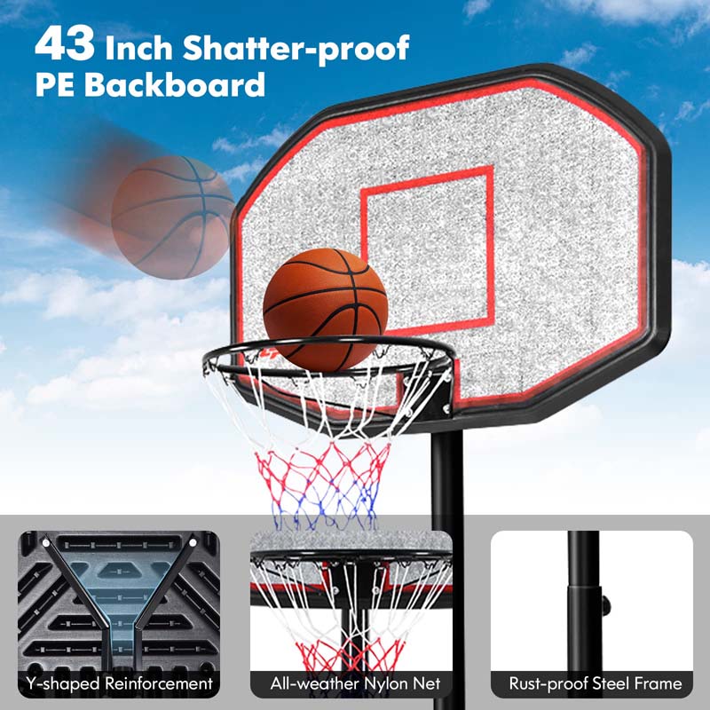 6.5-10FT Portable Basketball Hoop Outdoor Basketball Goal System with 43" Backboard & Fillable Base