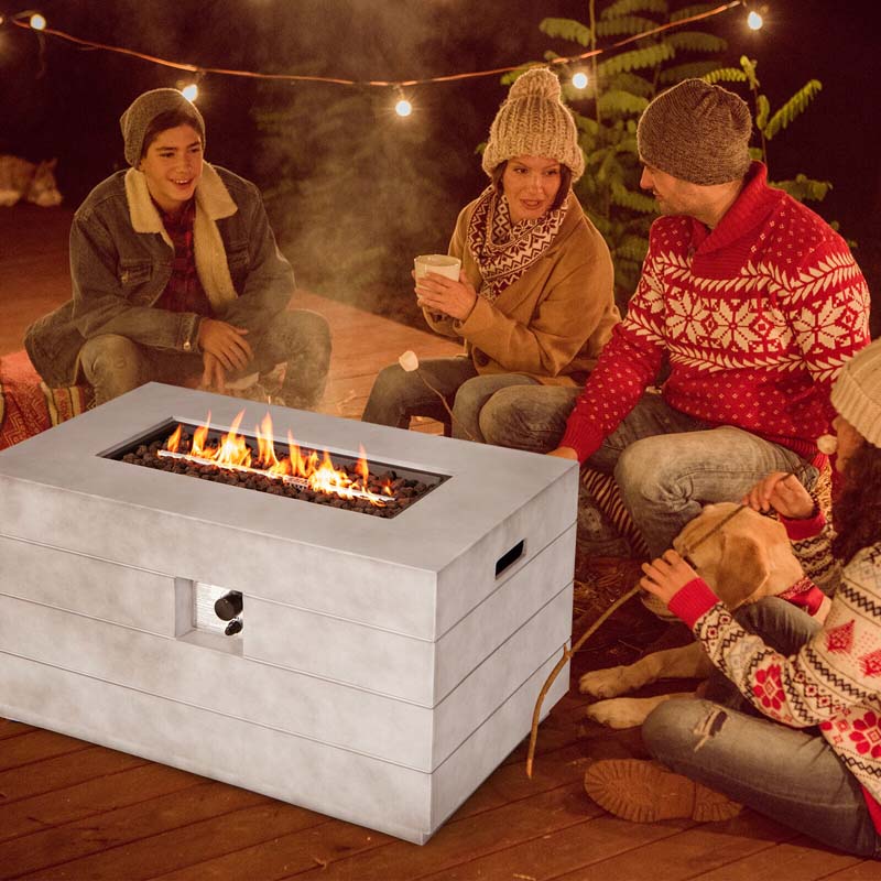 43" Concrete Rectangular Gas Fire Table, 50000 BTU Outdoor Propane Fire Pit Table with Lava Rocks & Cover