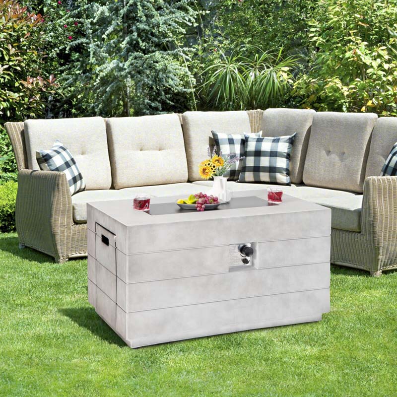 43" Concrete Rectangular Gas Fire Table, 50000 BTU Outdoor Propane Fire Pit Table with Lava Rocks & Cover