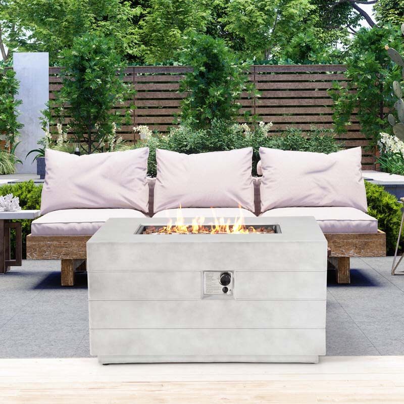 43" Concrete Rectangular Gas Fire Table, 50000 BTU Outdoor Propane Fire Pit Table with Lava Rocks & Cover