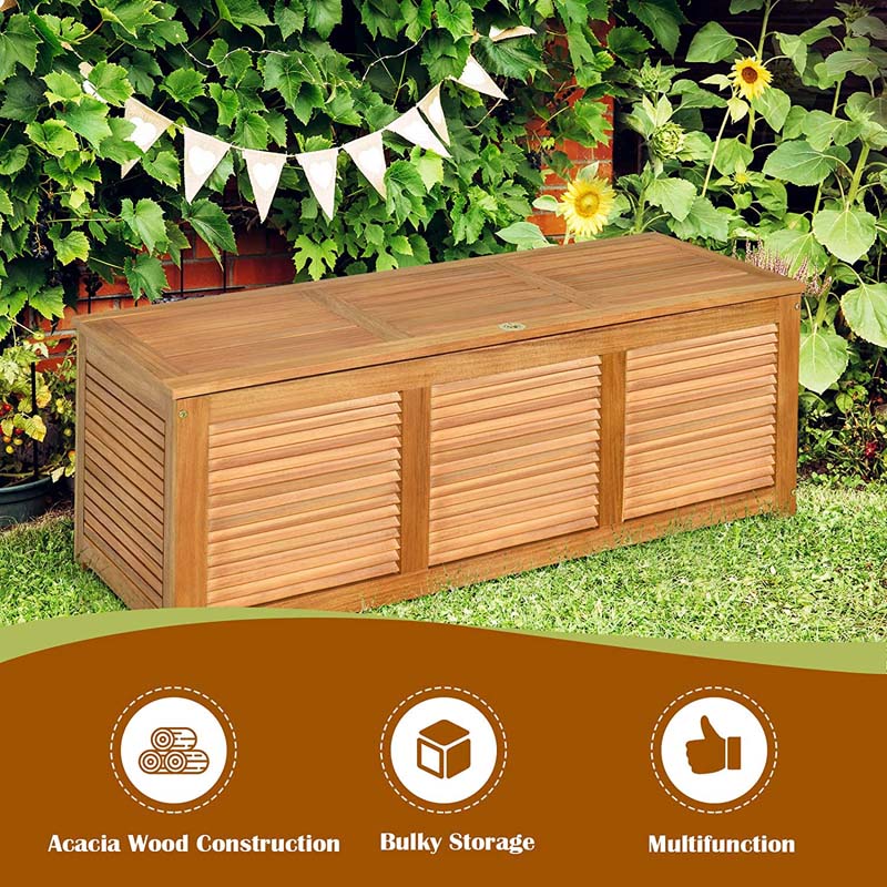 47 Gallon Acacia Wood Deck Box in Teak Oil, Large Outdoor Storage Box, Deck Storage Bench for Patio