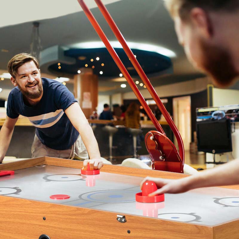 3-in-1 Multi Game Table, 48" Wooden Combo Game Table with Soccer, Billiard, Slide Hockey for Game Room, Home Office, Bar Party