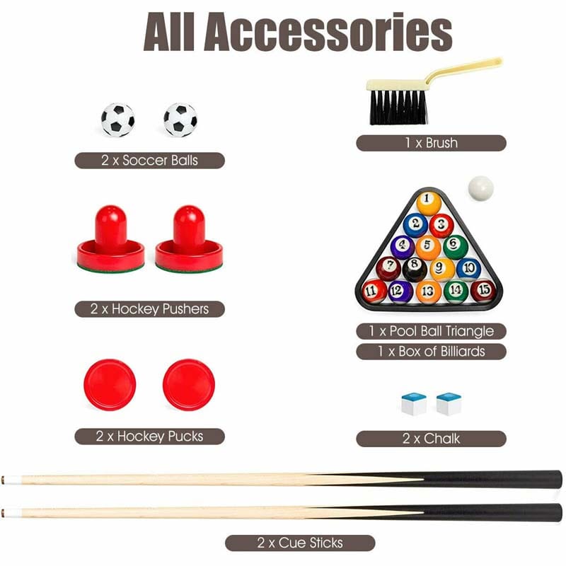 3-in-1 Multi Game Table, 48" Wooden Combo Game Table with Soccer, Billiard, Slide Hockey for Game Room, Home Office, Bar Party