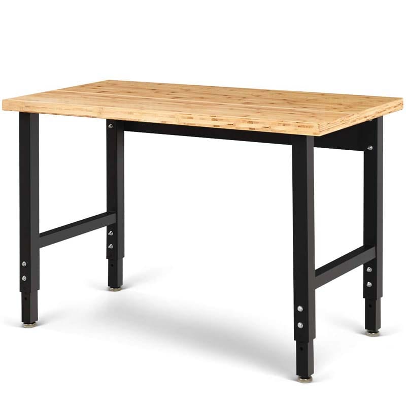 48" Adjustable Bamboo Workbench for Garage, 1500 LBS Heavy-Duty Work Table Hardwood Workstation