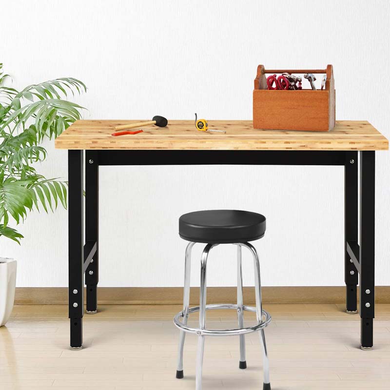 48" Adjustable Bamboo Workbench for Garage, 1500 LBS Heavy-Duty Work Table Hardwood Workstation