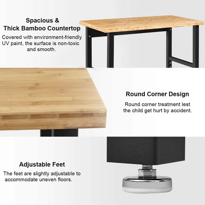 48" Adjustable Bamboo Workbench for Garage, 1500 LBS Heavy-Duty Work Table Hardwood Workstation
