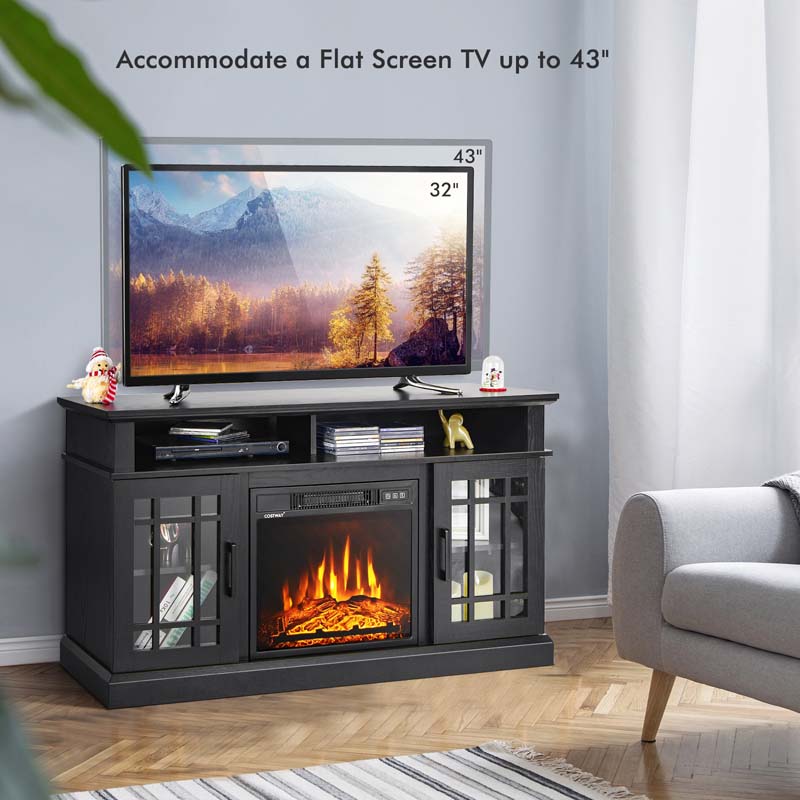 48" Electric Fireplace TV Stand for TVs Up to 55", Modern Wood Media Console with 18" Fireplace Heater, Remote Control & Adjustable Shelves
