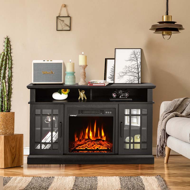 48" Electric Fireplace TV Stand for TVs Up to 55", Modern Wood Media Console with 18" Fireplace Heater, Remote Control & Adjustable Shelves
