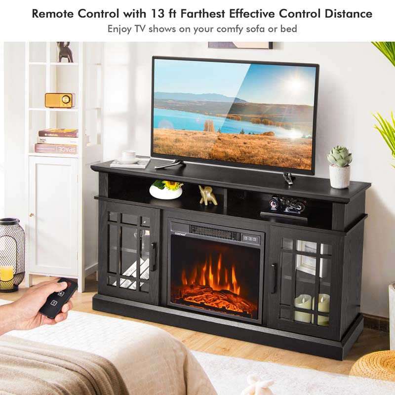 48" Electric Fireplace TV Stand for TVs Up to 55", Modern Wood Media Console with 18" Fireplace Heater, Remote Control & Adjustable Shelves