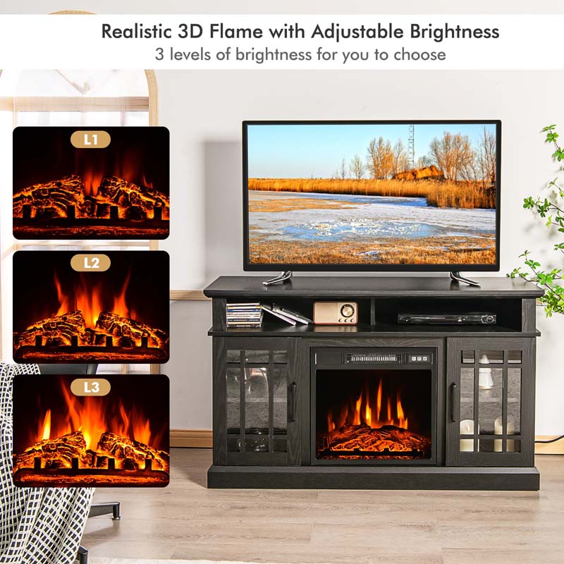 48" Electric Fireplace TV Stand for TVs Up to 55", Modern Wood Media Console with 18" Fireplace Heater, Remote Control & Adjustable Shelves