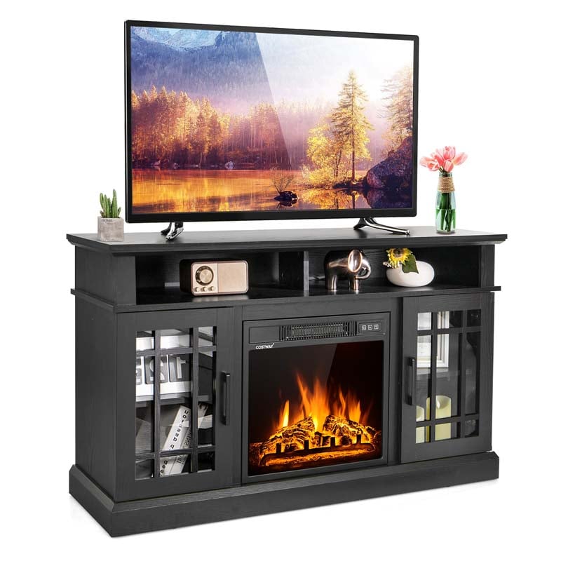 48" TV Console with 18" Fireplace Insert, Fireplace TV Stand for TVs up to 50 Inches, 1400W Electric Fireplace Heater